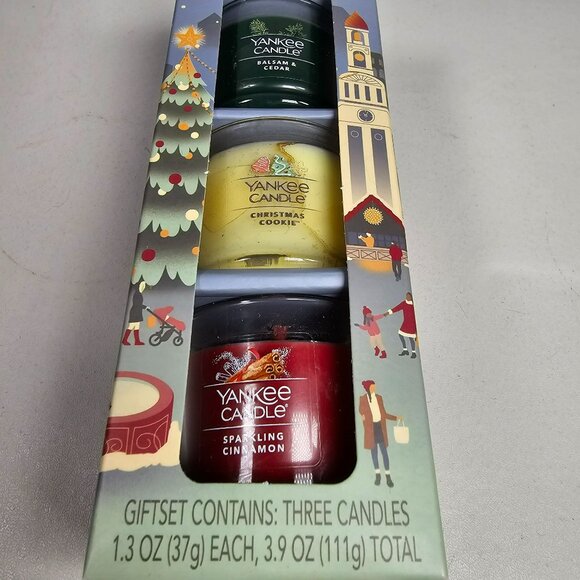 Yankee Candle Mini 3pk Gift Set -Balsam/Cedar -Xmas Cookie -Sparkling Cinnamon - Picture 2 of 4